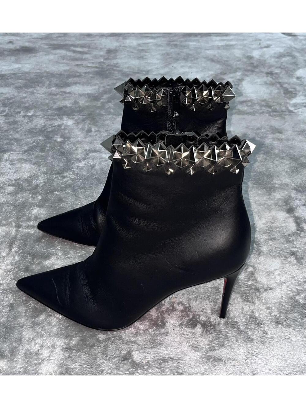 Christian Louboutin Belle 100 Ankle Boots Calf Leather Black Red-Sole Size 36.5